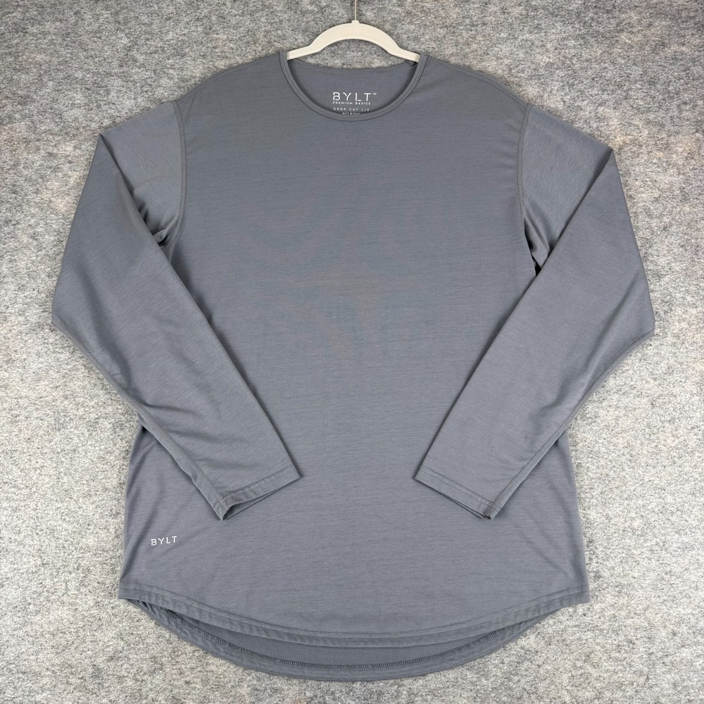 BYLT Premium Basics Drop Cut Long Sleeve Shirt Steel Gray Mens Large L